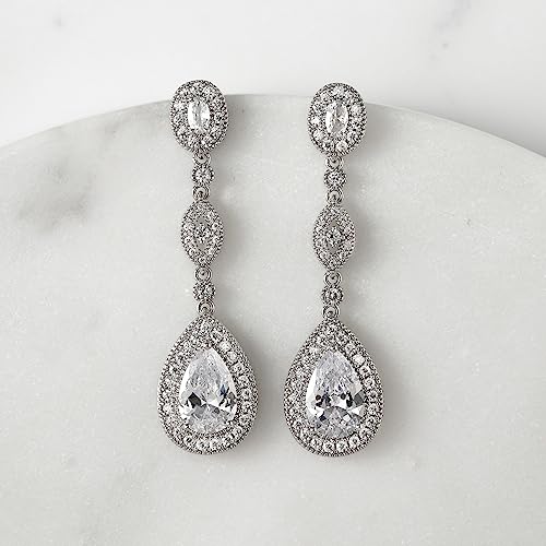 Crystal Teardrop Earrings for Wedding, Bridesmaids - Silver