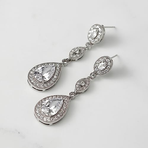 Crystal Teardrop Earrings for Wedding, Bridesmaids - Silver