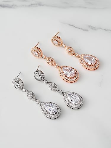 Crystal Teardrop Earrings for Wedding, Bridesmaids - Silver