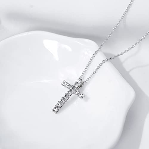 Platinum Cross Pendant Necklace with Cubic Zirconia Elements