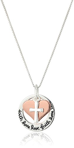 Two-Tone "Faith Hope Love" Cross Charm Pendant Necklace