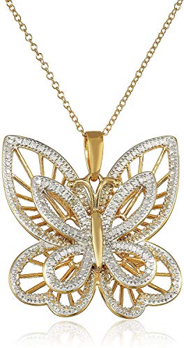 Gold Plated Sterling Silver Butterfly Necklace with Diamonds