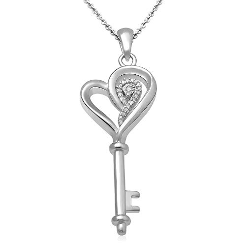 Heart Key Necklace Pendant with Natural White Diamonds