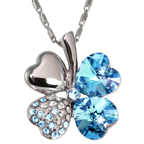 Dahlia Swarovski Crystal Clover Necklace, Rhodium Plated Blue