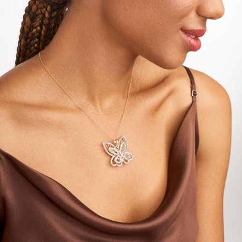 Gold Plated Sterling Silver Butterfly Necklace with Diamonds