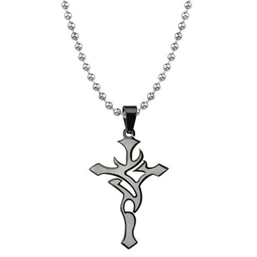 Men's Tribal Cross Pendant with Black Enamel, Two-Tone