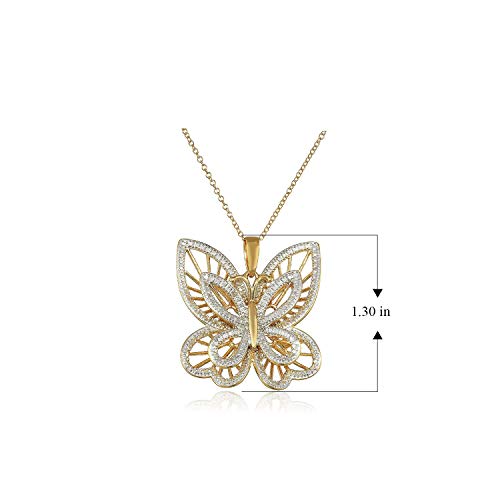 Gold Plated Sterling Silver Butterfly Necklace with Diamonds