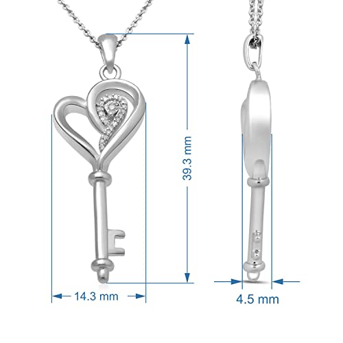 Heart Key Necklace Pendant with Natural White Diamonds