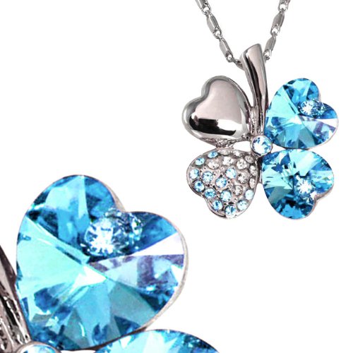 Dahlia Swarovski Crystal Clover Necklace, Rhodium Plated Blue