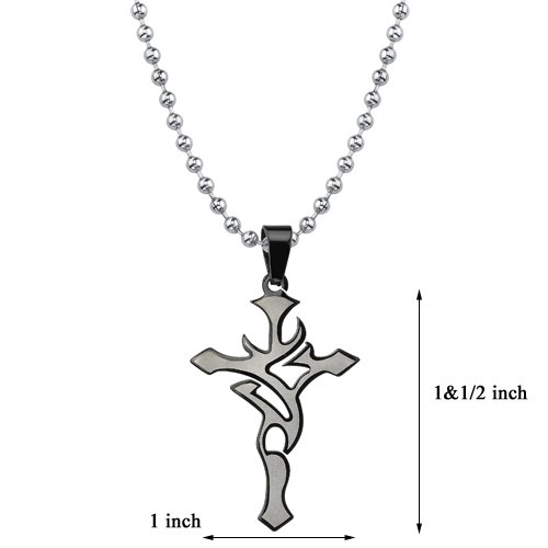 Men's Tribal Cross Pendant with Black Enamel, Two-Tone