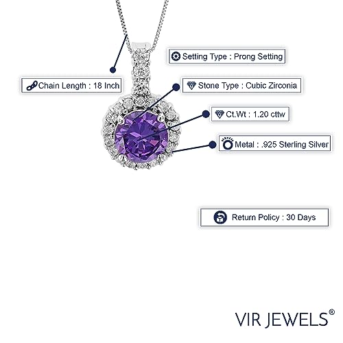 Purple CZ Solitaire Pendant Necklace in Sterling Silver