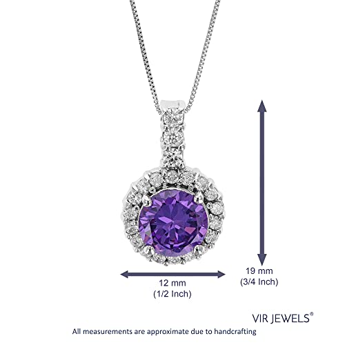 Purple CZ Solitaire Pendant Necklace in Sterling Silver