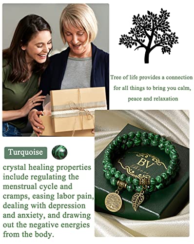 Malachite Beaded Bracelet with Tree Leaf Charm