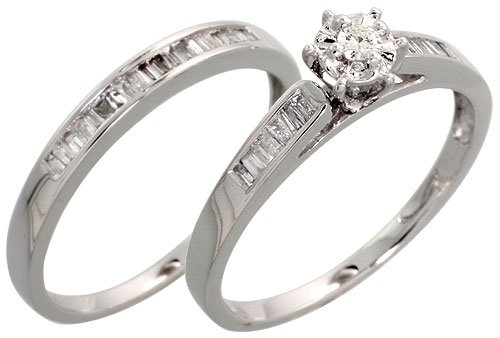 White Gold Wedding Ring Set with 0.35 Carat Diamonds, Size 8