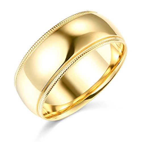 14k Yellow Gold 8mm Plain Milgrain Wedding Band