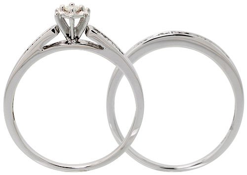 White Gold Wedding Ring Set with 0.35 Carat Diamonds, Size 8