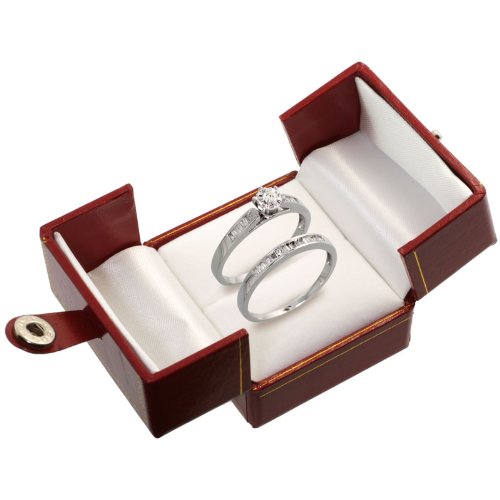 White Gold Wedding Ring Set with 0.35 Carat Diamonds, Size 8