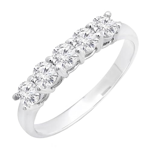 3.6mm Round White Diamond 5 Stone Wedding Band