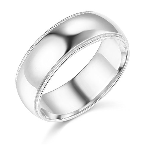 14k White Gold 7mm Milgrain Wedding Band - Size 10