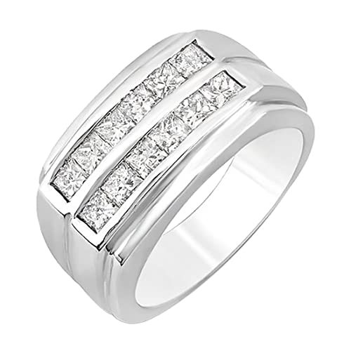 Princess Diamond Men's Wedding Band Ring, White Gold