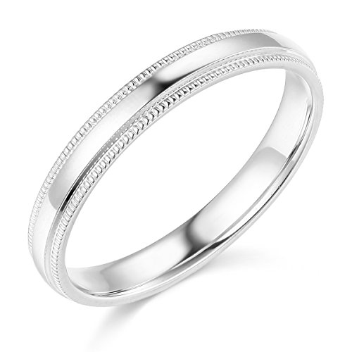 14k White Gold 3mm Plain Milgrain Wedding Band