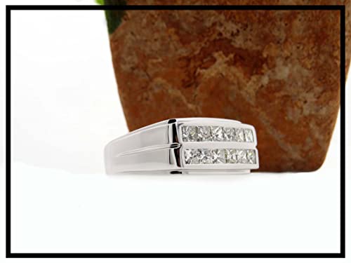 Princess Diamond Men's Wedding Band Ring, White Gold