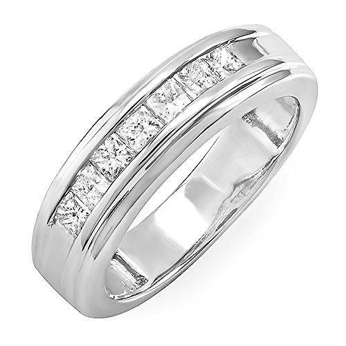 Princess Diamond Mens Wedding Band Ring, 14K White Gold