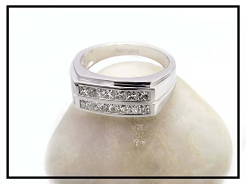 Princess Diamond Men's Wedding Band Ring, White Gold