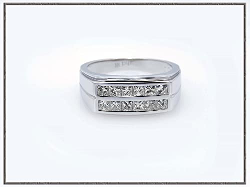 Princess Diamond Men's Wedding Band Ring, White Gold
