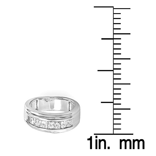 Princess Diamond Mens Wedding Band Ring, 14K White Gold