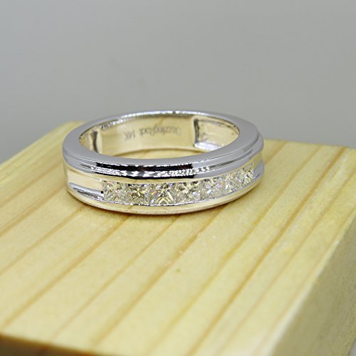 Princess Diamond Mens Wedding Band Ring, 14K White Gold