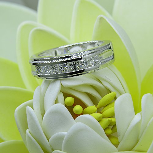 Princess Diamond Mens Wedding Band Ring, 14K White Gold