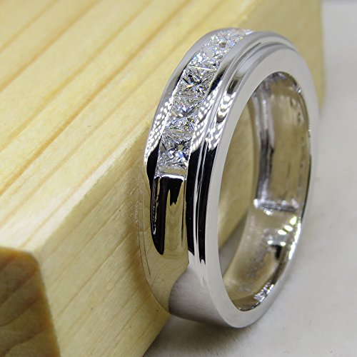 Princess Diamond Mens Wedding Band Ring, 14K White Gold