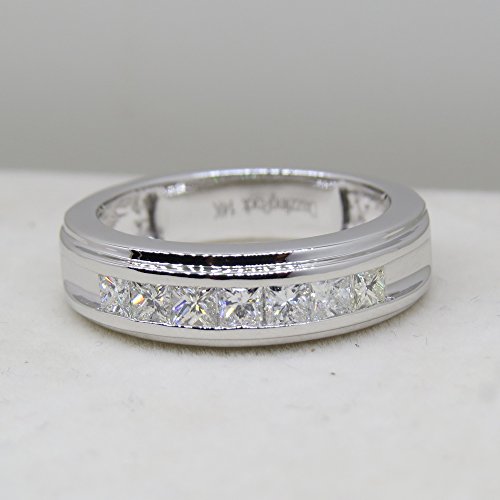 Princess Diamond Mens Wedding Band Ring, 14K White Gold