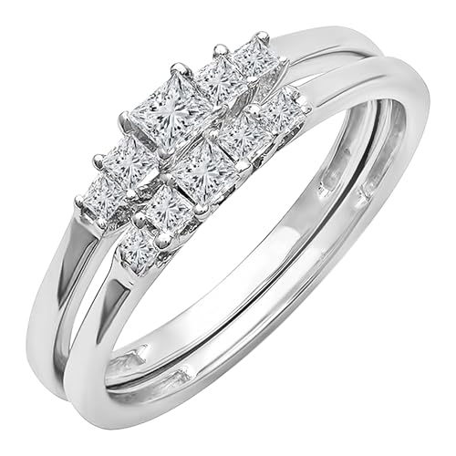 Princess Diamond Women 5 Stone Engagement Ring Set