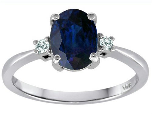 Genuine Sapphire Engagement Ring in 14 kt White Gold
