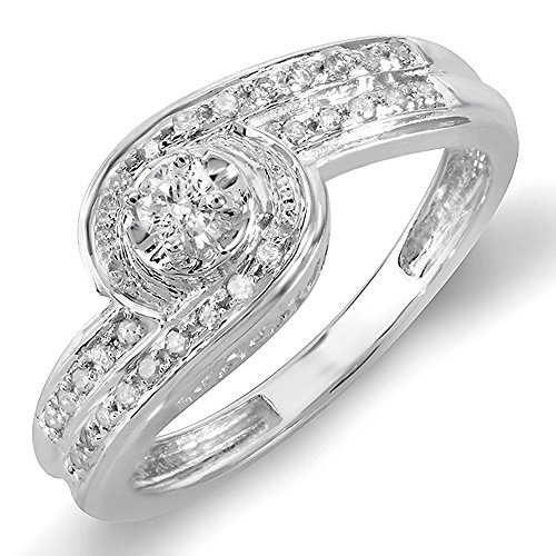 Sterling Silver Round Diamond Promise Engagement Bridal Ring