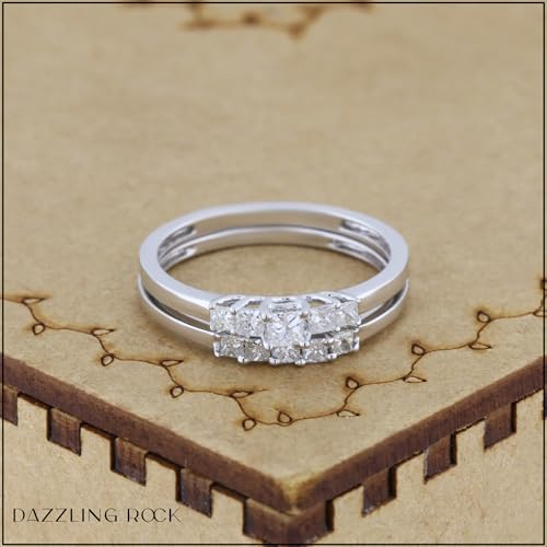 Princess Diamond Women 5 Stone Engagement Ring Set