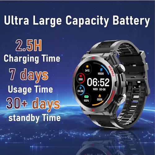 Men's Military Smart Watch with Fitness Tracker, Heart Rate Monitor