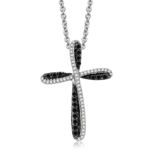 Sterling Silver Cross Pendant with Black & White Diamonds