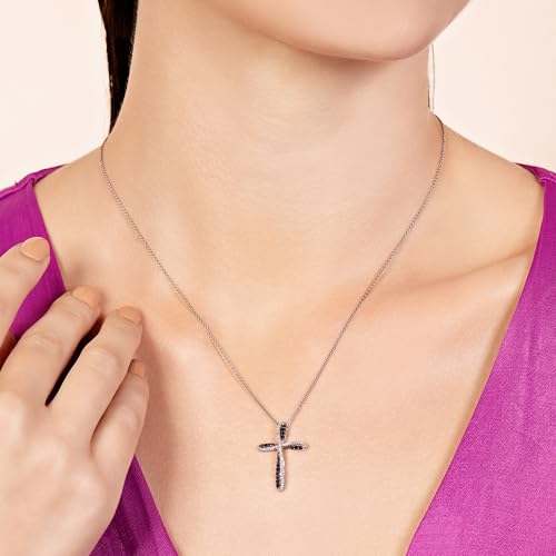 Sterling Silver Cross Pendant with Black & White Diamonds