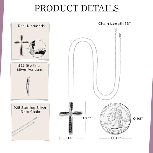 Sterling Silver Cross Pendant with Black & White Diamonds