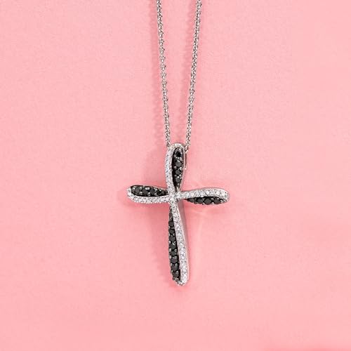 Sterling Silver Cross Pendant with Black & White Diamonds