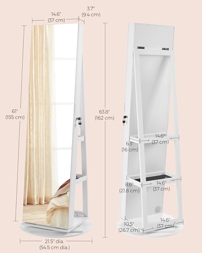 SONGMICS Swivel Jewelry Armoire with Lockable Mirror