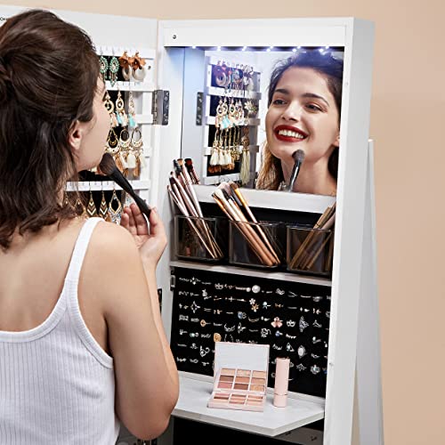 SONGMICS Swivel Jewelry Armoire with Lockable Mirror