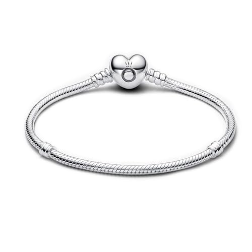 PANDORA Jewelry - Moments Heart Clasp Snake Chain Charm Bracelet for Women in Sterling Silver, 6.7 in / 17 cm