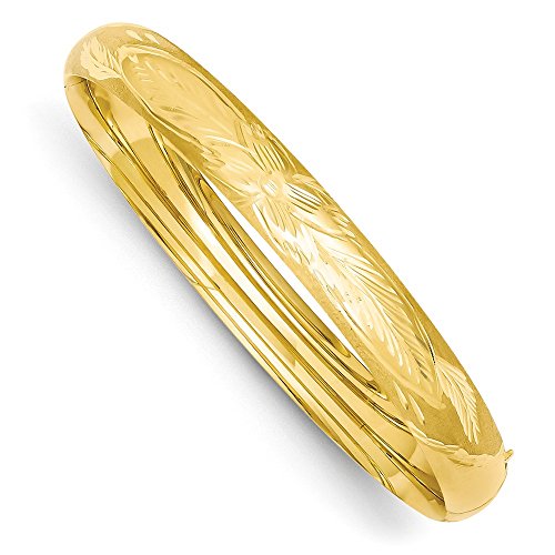 Solid 14k Yellow Gold 5/16 Florentine Engraved Hinged Bangle Bracelet 8mm 7"