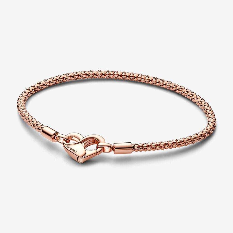 Pandora Moments Studded Chain Bracelet - Compatible Moments Charms - Rose Gold Charm Bracelet for Women - With Gift Box - 19 cm