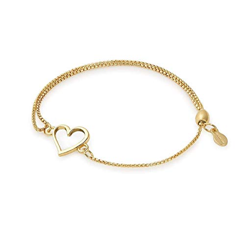 Alex and Ani Path of Symbols Adjustable Pull Chain Bracelet for Women, Heart Charm, 14K Gold Plated Sterling Silver, 5.5 to 9.5 in