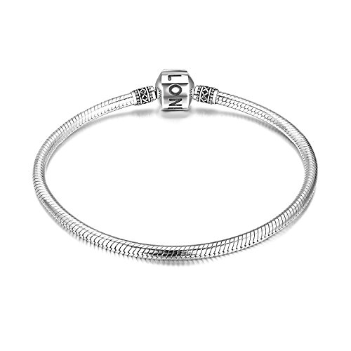 LONAGO Genuine Charm Bracelet 925 Sterling Silver Snake Chain Bangle Barrel Clasp Jewelry Fit Snake Charm Birthday Gift for Women (8.3 inches/21 cm)